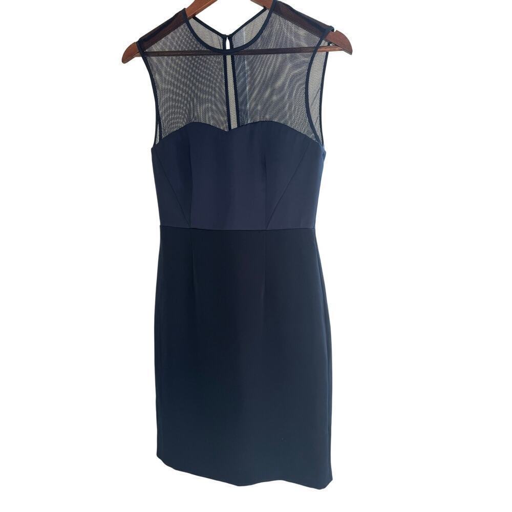 REISS gorgeous navy mixed media cocktail body-con mesh satin dress NWOT